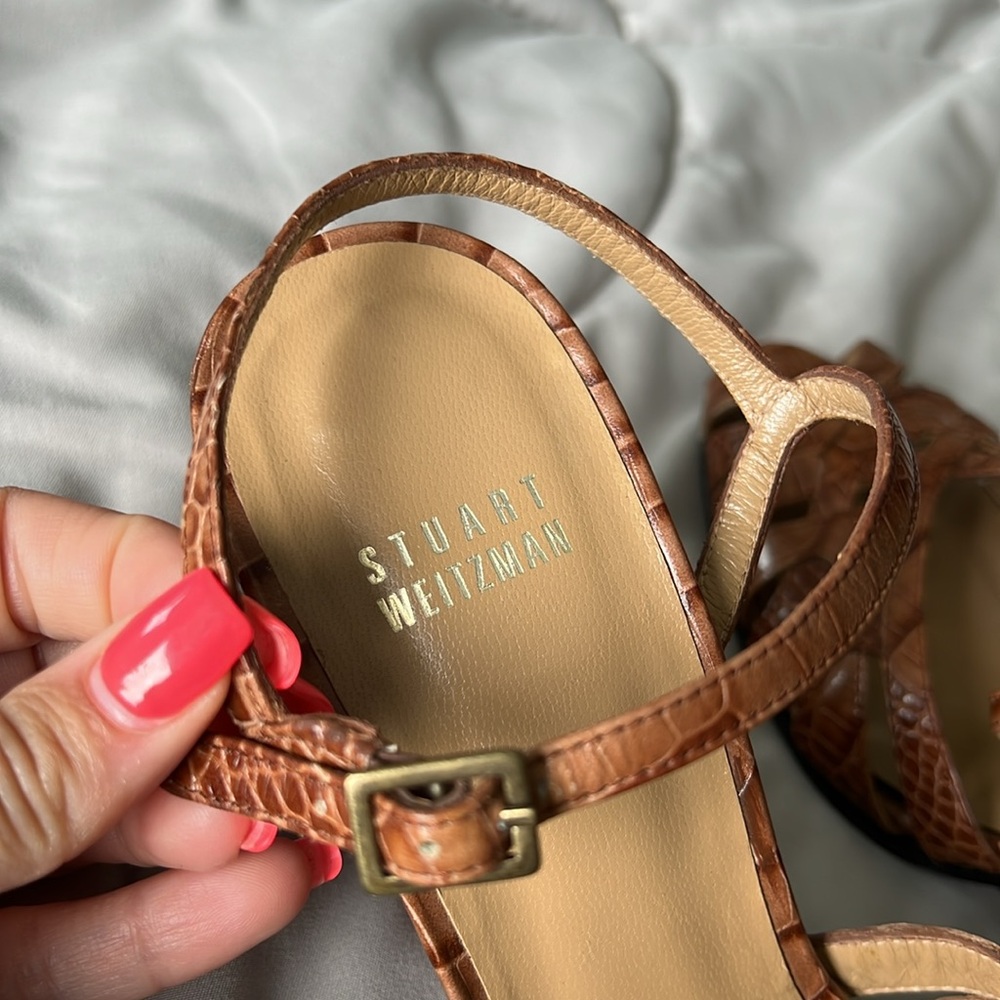 Stuart Weitzman Tan Croc-Pattern Wedges - Picture 5 of 13